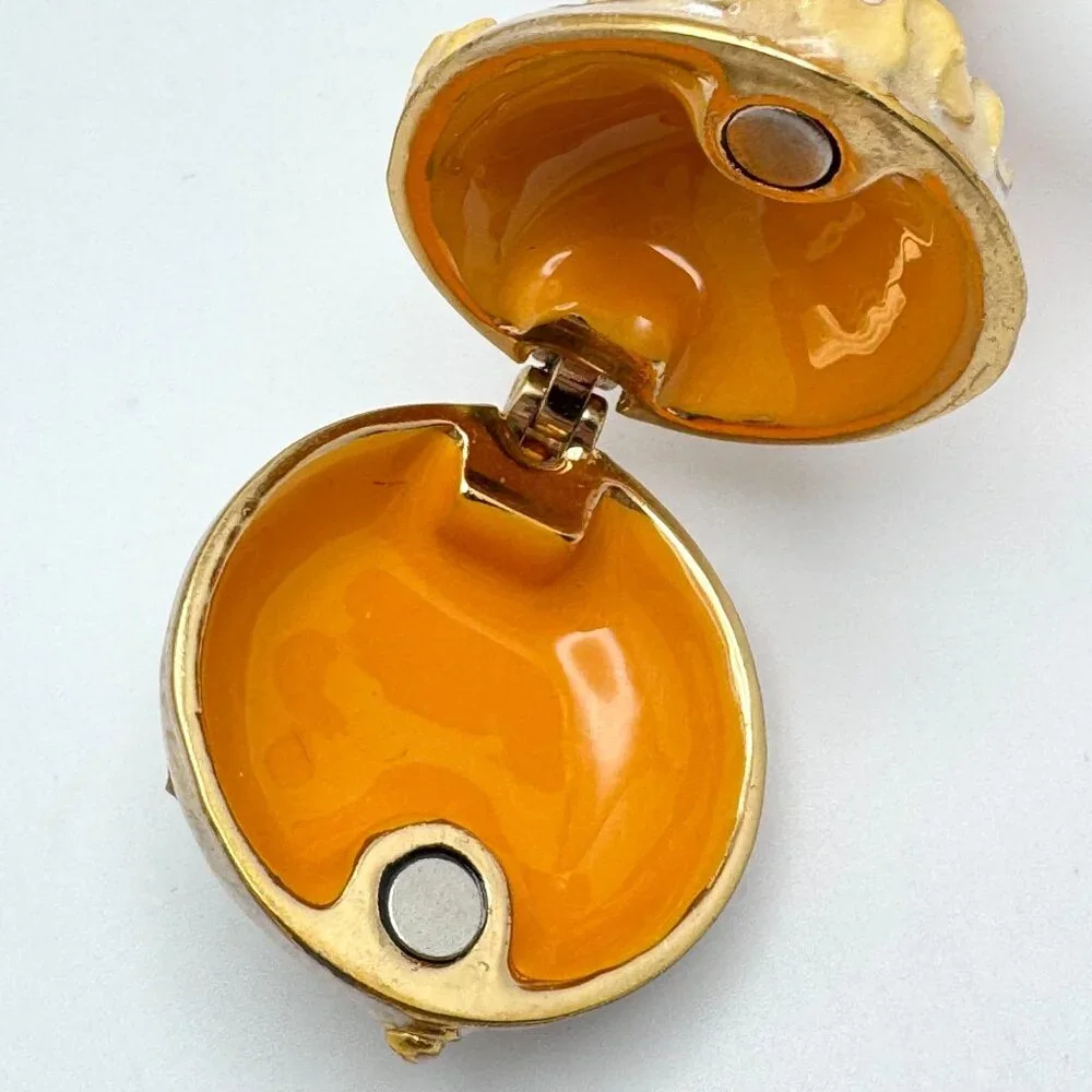 Flamingo Fairy Trinket Box Yellow Wings  Rhinestone Accents Enamel Metal